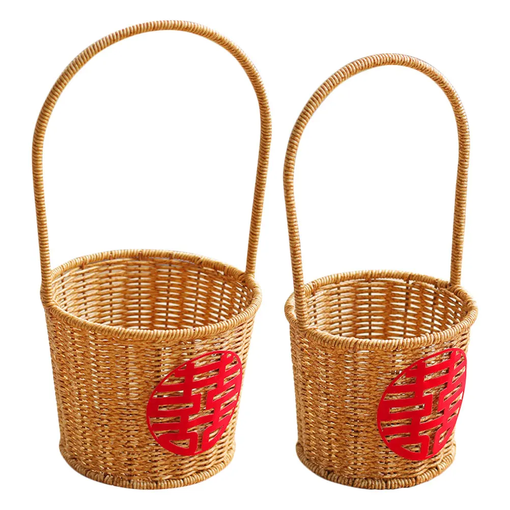 

2 Pcs Wedding Decoration Basket Small Decorate Handheld Woven Light Brown for Picnic