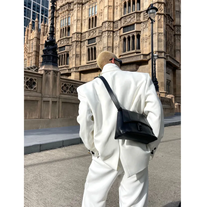 [BOMP] Kkk Dark Style Niche Deconstruction Metal Button Design Silhouette Suit Jacket Simple White Suit For Men