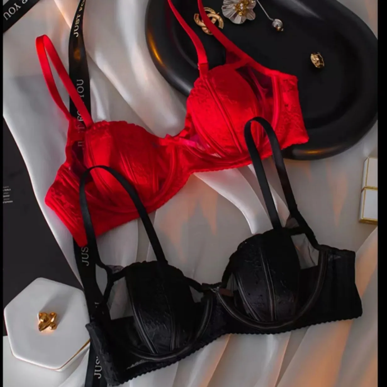 2025 neue Bh Französisch Sexy Spitze Unterwäsche frauen Transparent Bh Große Brüste Zeigen Kleine Obere Unterstützung Anti-schlaffe bh Set