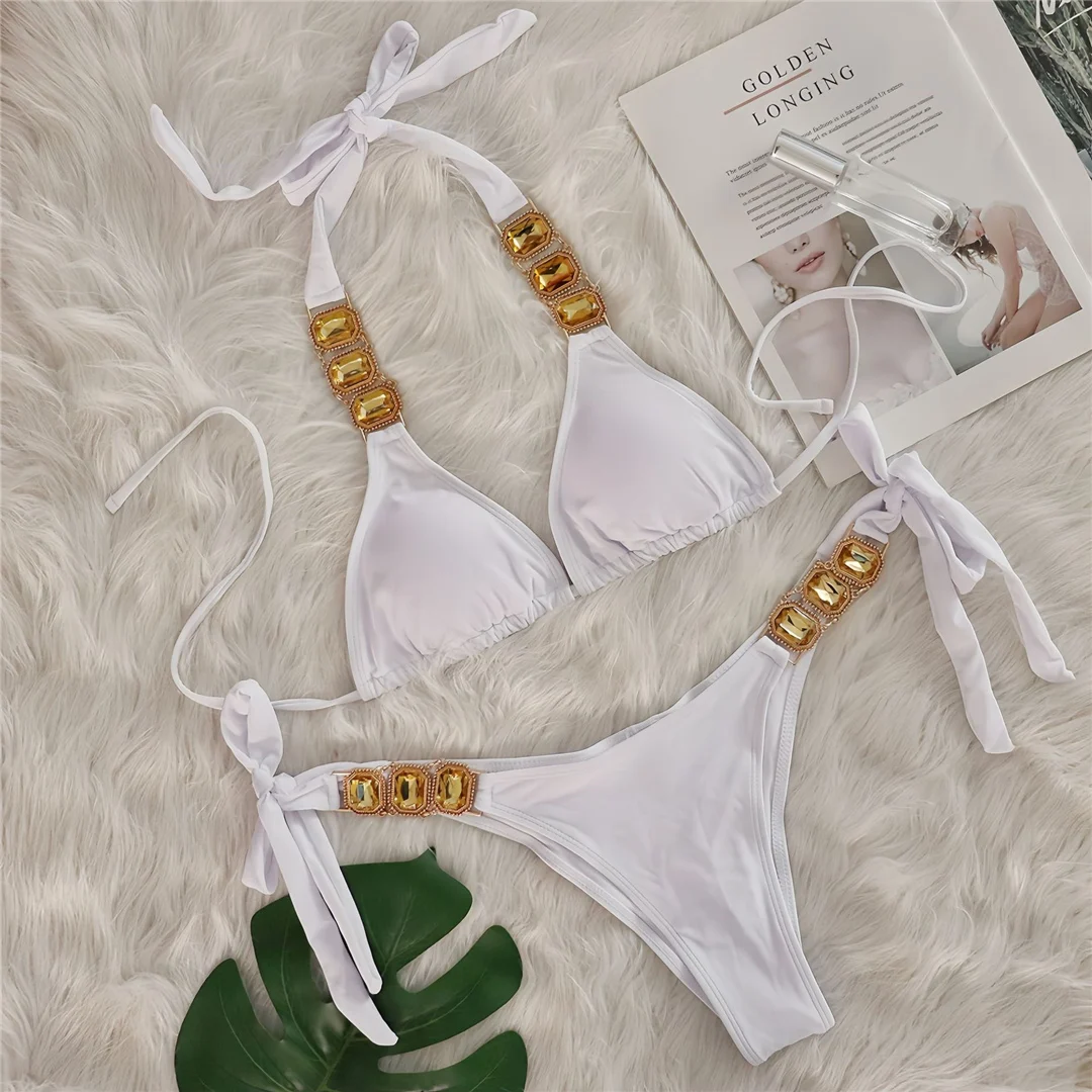 10 Farben Diamant-Strass-Steine Neckholder-Bikini Damen-Badebekleidung Zweiteiliger Bikini-Set Badeanzug Badebekleidung V6194 – Detail 27