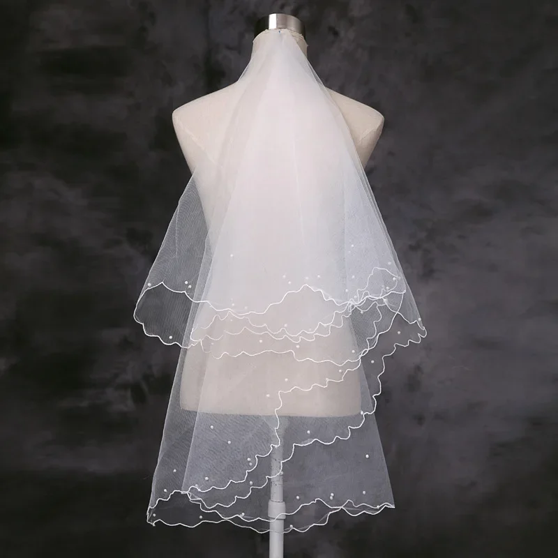 Bridal Wedding Single Layer Sticky Pearl Bridal White Gauze Veil 2025