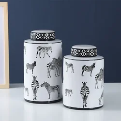 Geometric Stripe Storage Jar with Lid, Ceramic Vase, Candy Jar, Desktop Ornament Storage Container, Home Decoration Crafts