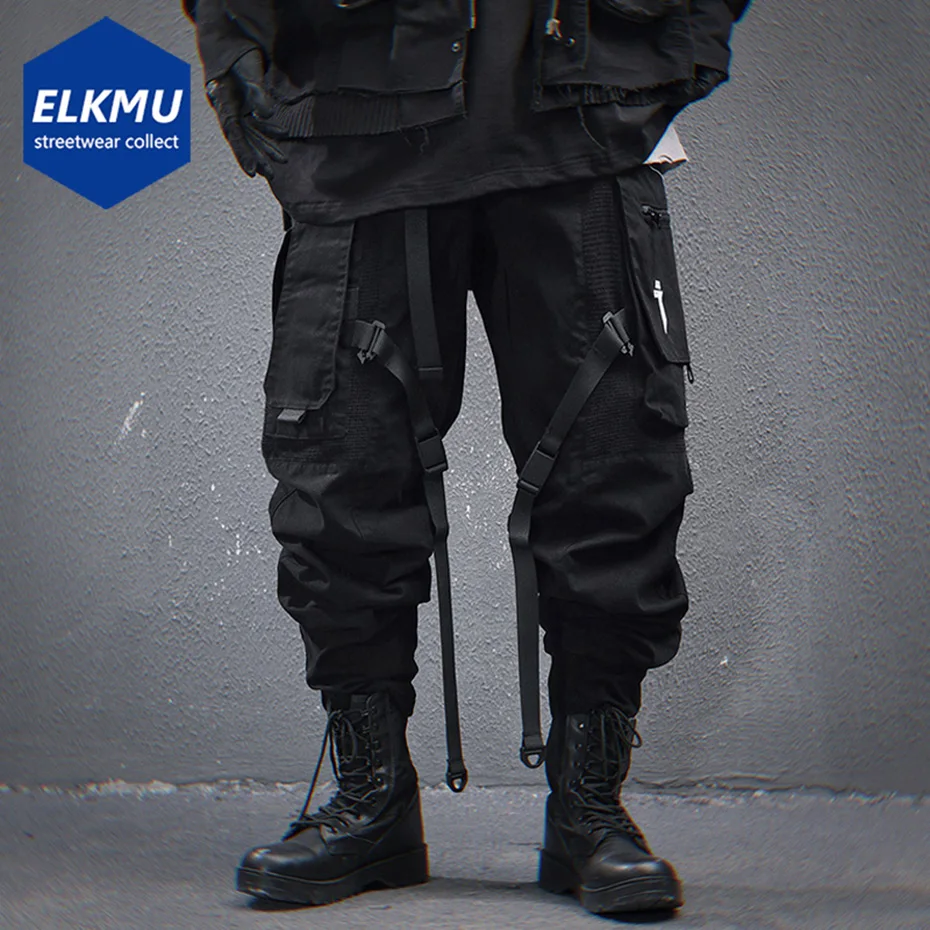 

Men Tactical Techwear Pants Ribbon Pocket Patchwork Cargo Pants Techwear Joggers Sweatpants