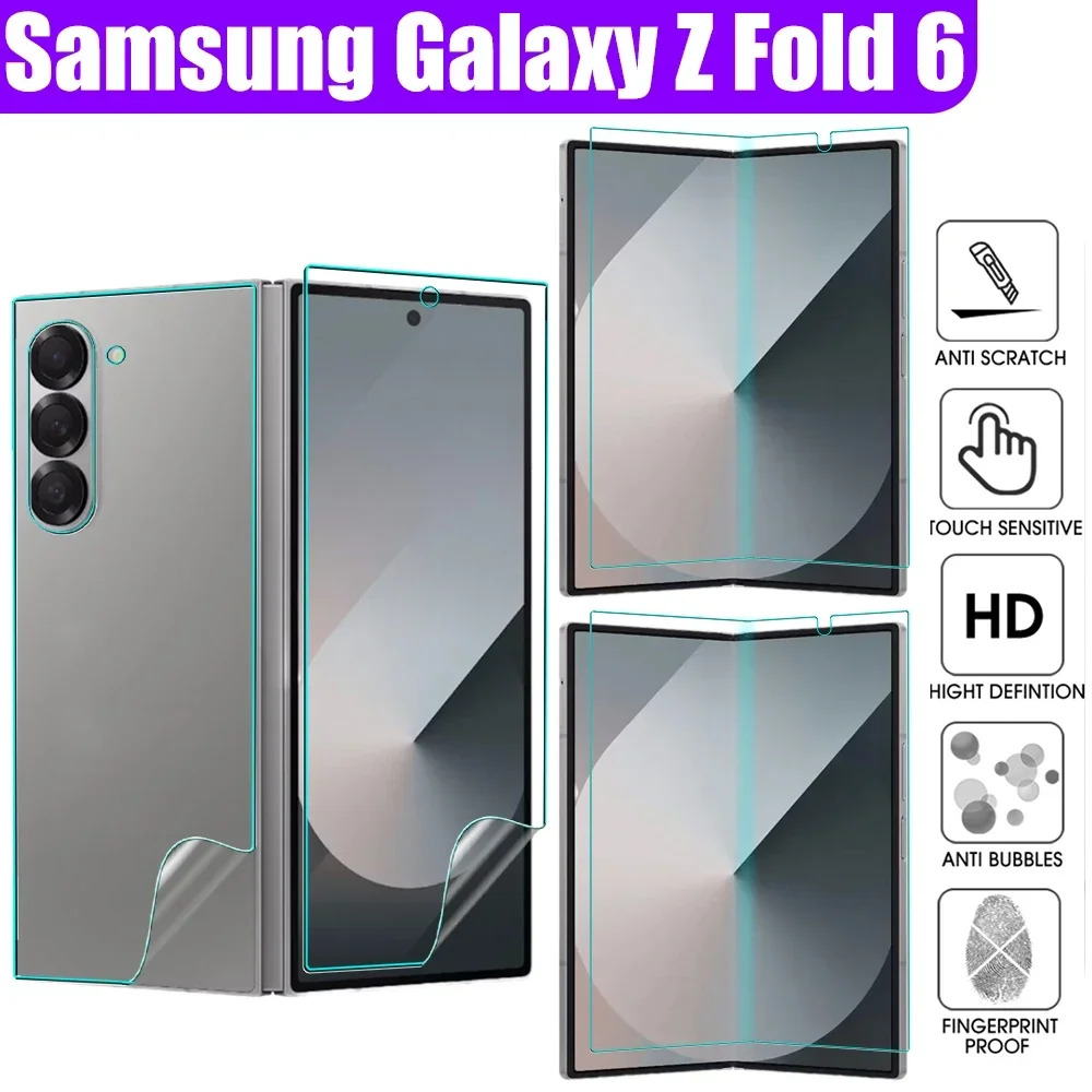 Protectores de pantalla de TPU suave para Samsung Galaxy Z Fold 6, frontal y trasero, protección de cobertura completa interior, películas de hidrogel Z Fold 6