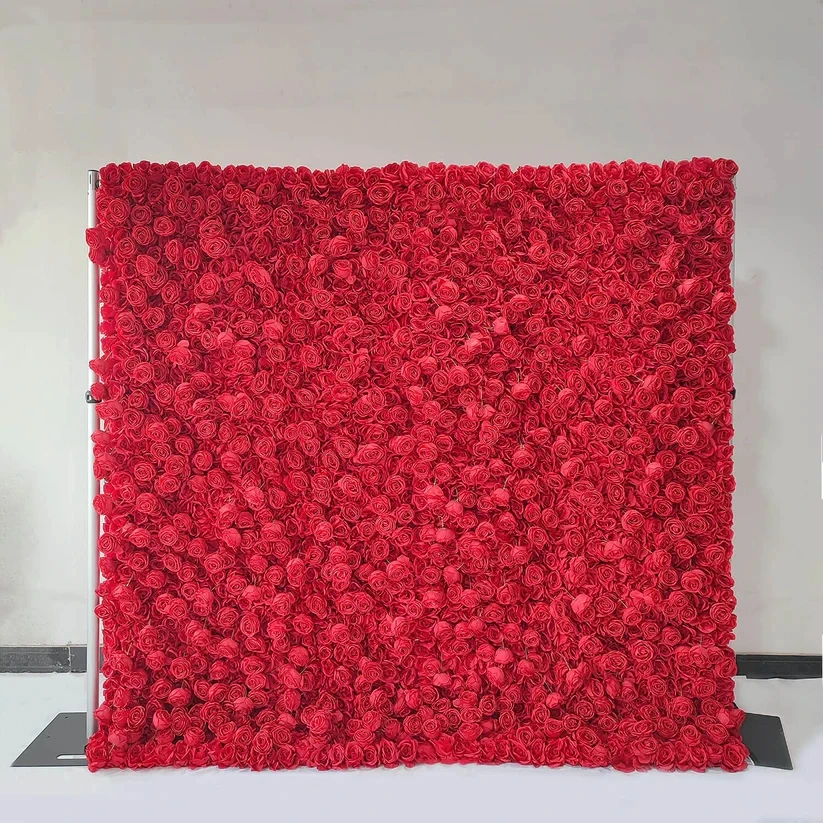 

Beautiful Red Roses Fabric Flower Wall For Wedding Arrangement Romantic Atmosphere