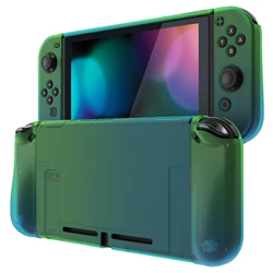 PlayVital UPGRADED Dockable Case Grip for Nintendo Switch, Ergonomic Protective Cover - Gradient Translucent Green Blue