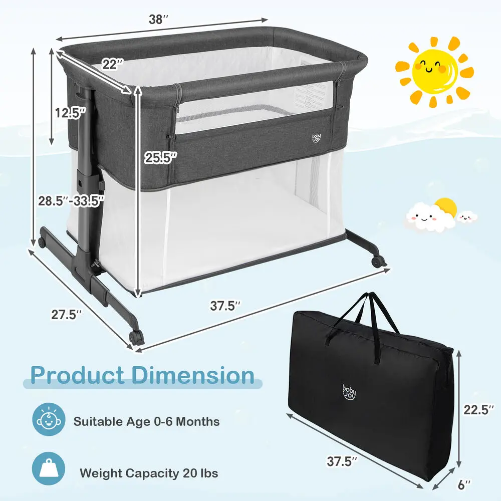 Babyjoy 3 em 1 berço do bebê & cabeceira sleeper com colchão ajustável portátil playard