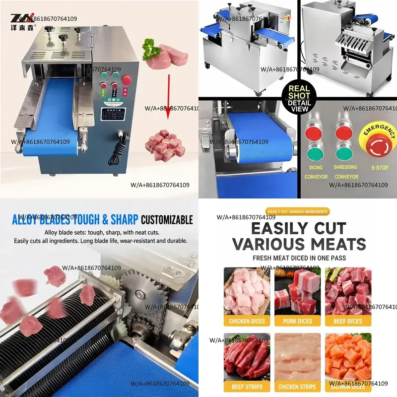 Sanitary food grade stainless steel kebabs meat processing equipment motor automatic cutting fresh beef chicken fish meat