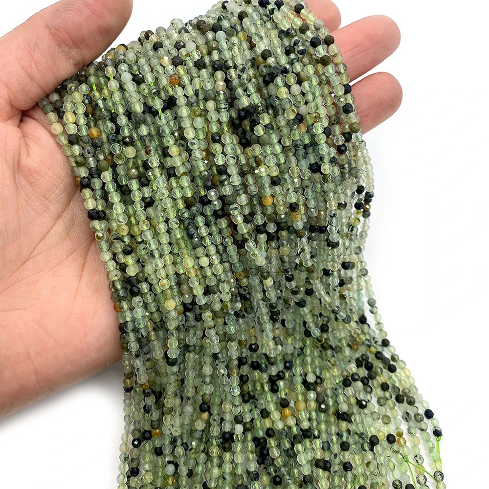 

Natural Prehnite Stone Waist Chain Beads Faceted 2 3 4mm Round Green Beads for Jewelry Making DIY Bracelet Necklace Accessories