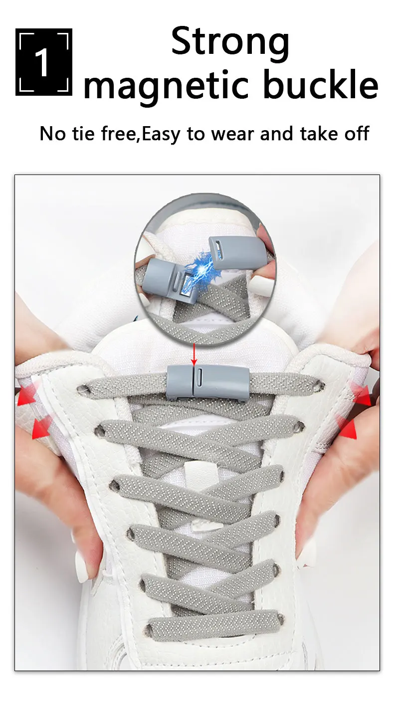 Schnürsenkel ohne Krawatte, magnetische Schnürsenkel, Clip ohne Krawatten, Schnürsenkel, flache elastische Schnürsenkel für Turnschuhe, Gummischnürsenkel, Stretch-Schnürsenkel – Detail 3