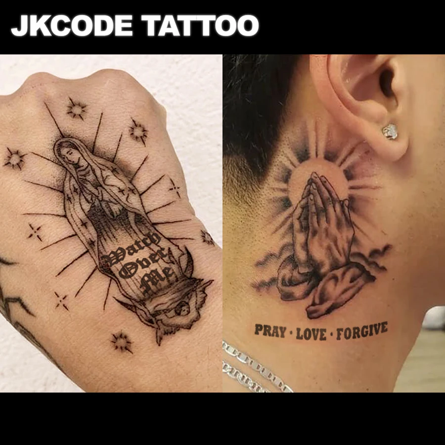 تصميم موقع قران مقاوم للماء وشم شبه دائم، وشم مؤقت، وشم رسم، ماريا المقدسة، الصلاة والحب، آخر 1-2 أسابيع