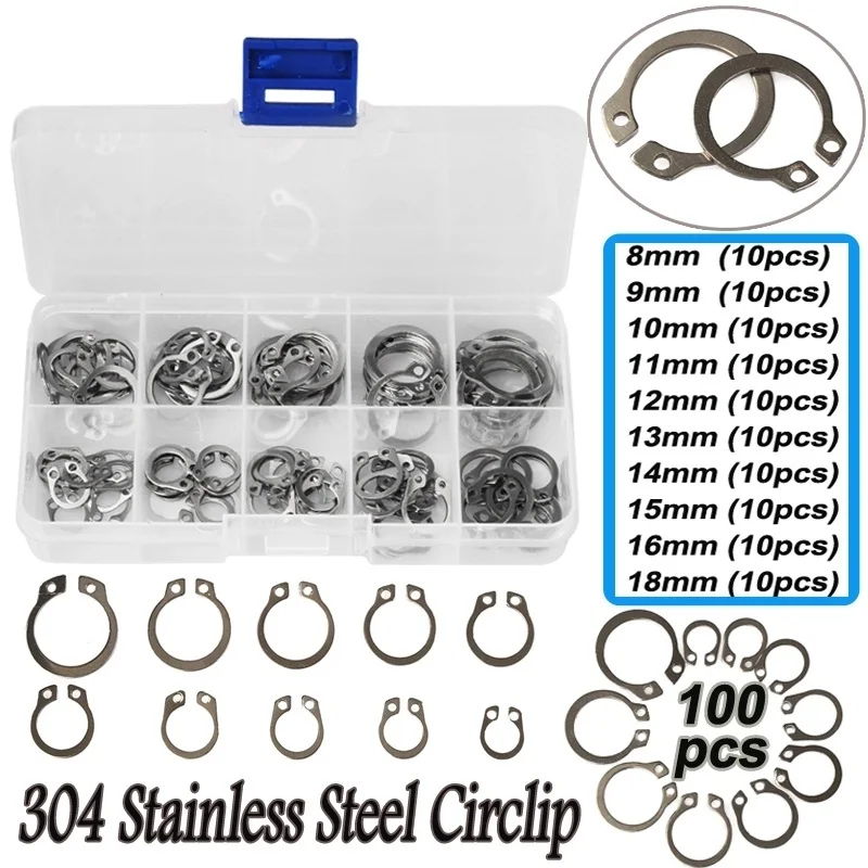 100PCS Circlip External/Internal Retaining C-type Cir clip Lock Snap ...