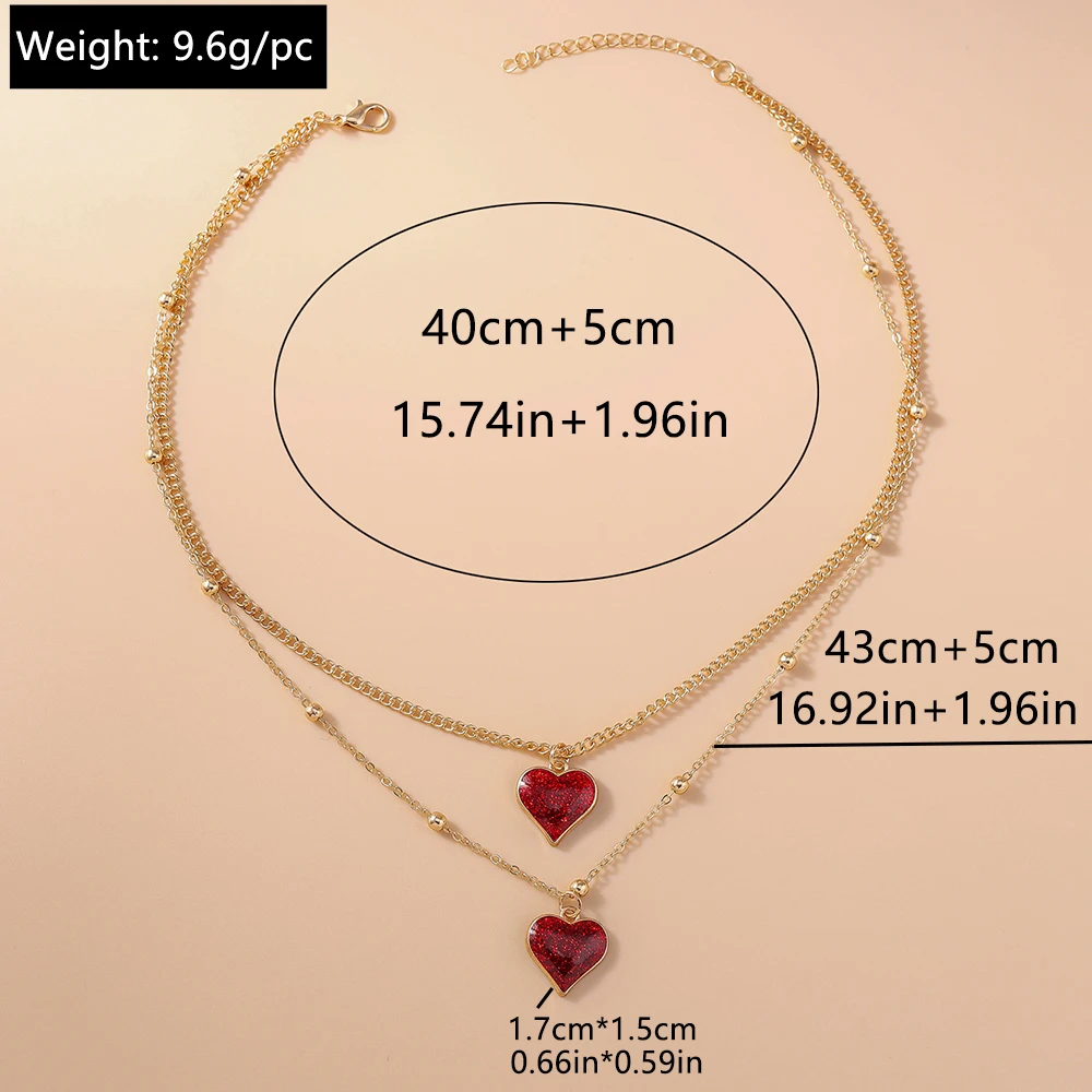Aihua Gold Farbe Rotes Herz Halskette Romantische Süße Einfache Schlüsselbein Kette Halsketten für Frauen Kragen Valentinstag Schmuck Geschenk – Detail 7