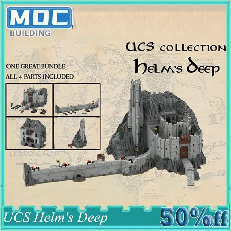 Moc Helms Deep UCS Scale Fortress of War World Famous Medieval Castle Architecture Building Blocks Construction Set for Boys