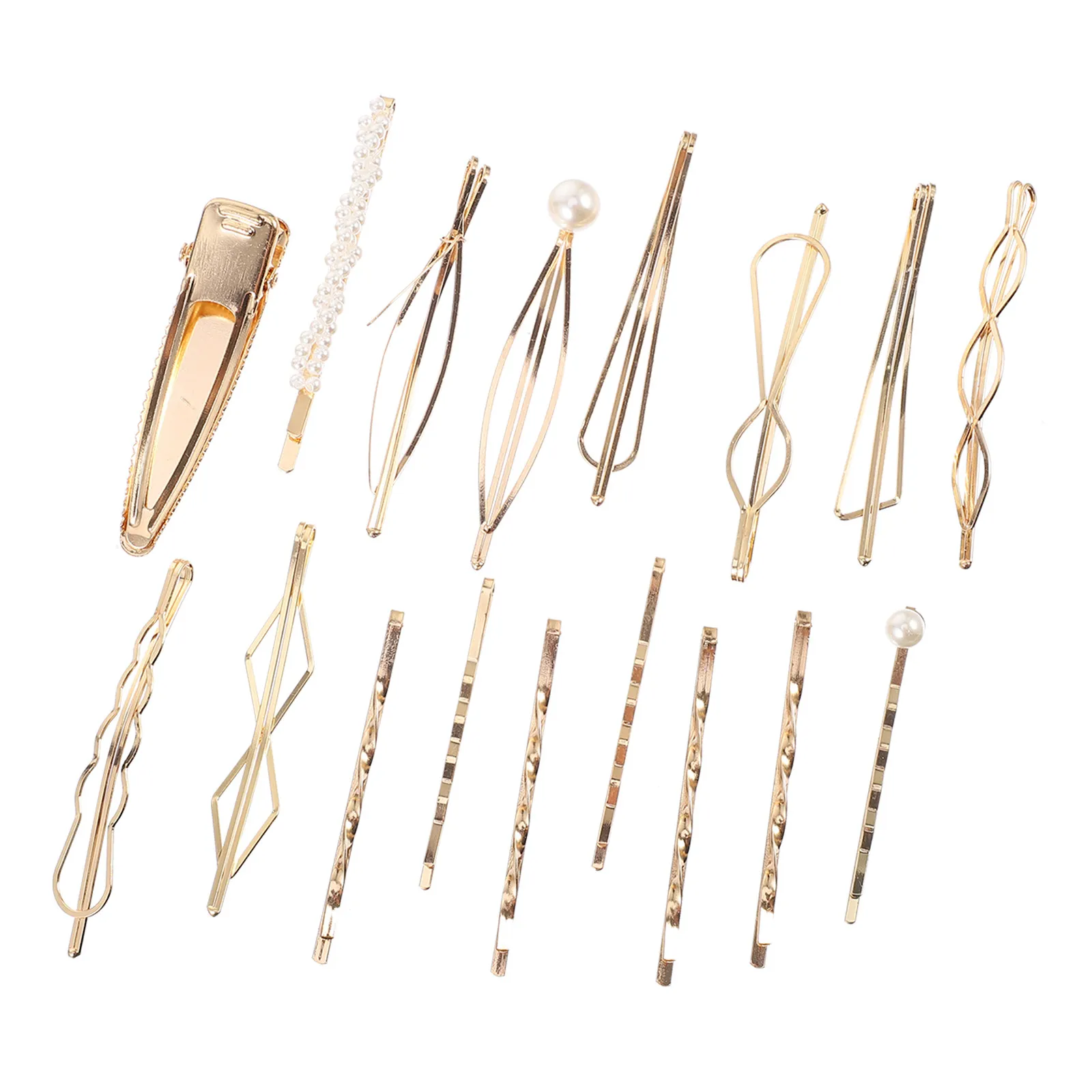 17Pcs Geometric Pearl Hairpins Metal Hair Clips Elegant Stylish Barrettes for Wedding Party Daily Hair Accessories Women