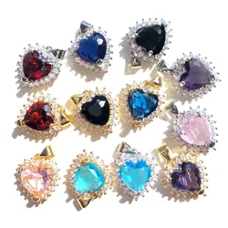 5pcs Red Purple Black Pink Blue Heart Charm Pendants Bracelet Bling Zirconia Paved Gold-Plated Girl Necklace Jewelry Wholesale