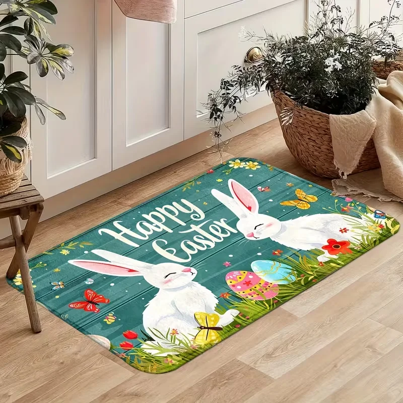 1 Stück Osterhasen-Willkommensmatte, weiche Fußmatte mit floralem Kaninchen-Design für Zuhause, Badezimmer, Wohnzimmer, Büro, Heimdekoration