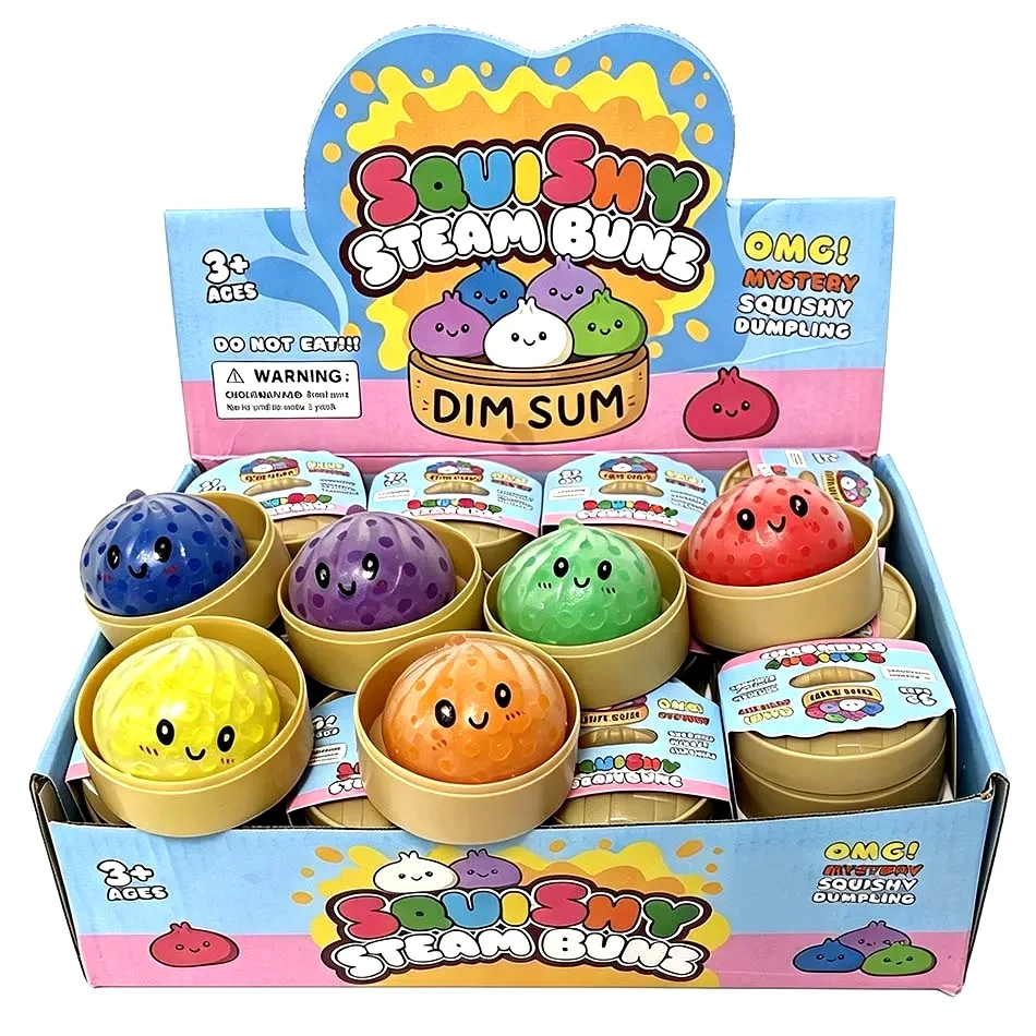 6 styles Realistic Giant Dumpling Squeeze Toy with Bamboo Steamer Soft TPR Dough Ball Decompression Toy Funny Creative Gift