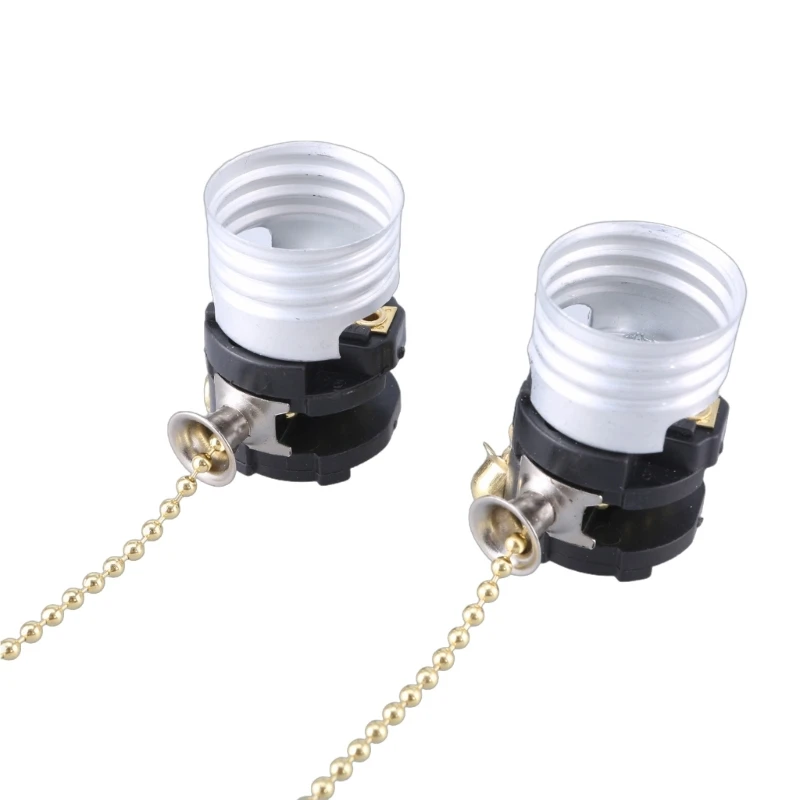 2 pçs soquete luz corrente puxar interruptores soquete metal suportes lâmpada conjunto simples operar parte da lâmpada
