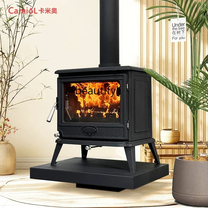 Real fire fireplace B & B  firewood burning wood classic cast iron fireplace independent living room heating fireplace heater