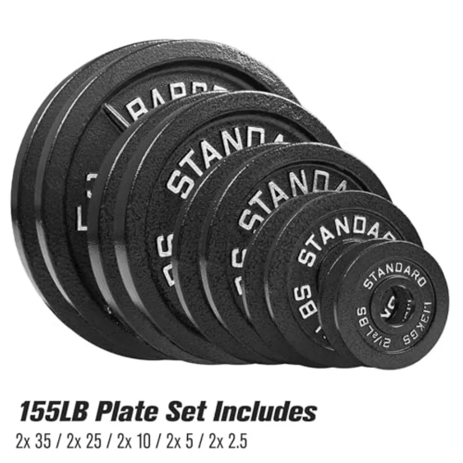 مجموعة ألواح فولاذية 155 رطل أزواج قياسية مطلية ممتازة 35 رطل 25 رطل 10 رطل 5 رطل و2.5 رطل للتدريب على رفع الأثقال i