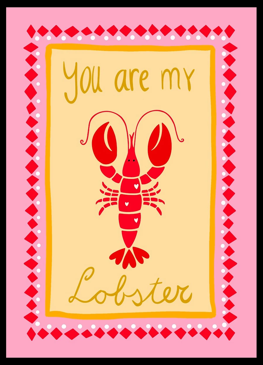 Cute Cartoon Poster Pink Lobster Coffee Canvas Painting Unframed Nordic Funny Wall Art for Living Room Kids Bedroom Decortions