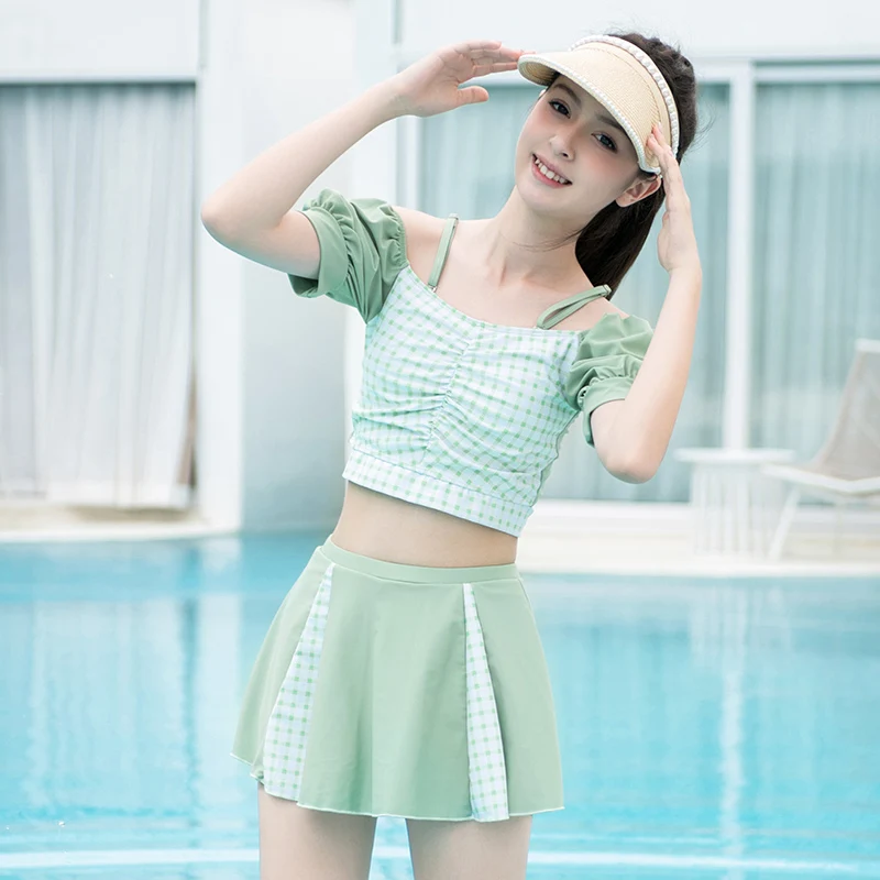 

2023 Bikinis Children High Waist Girls' Swimsuit with Top Bathing Suit Tankinis Swimwear Clothes Swim Skirt Set Pool Beachdress