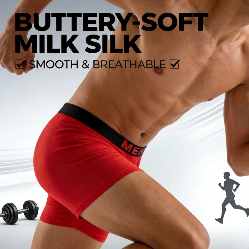 1PC Men's Milky-touch Polyester Boxer Briefs - MEN Printed Waistband Breathable Sweat-Wicking Soft Casual Daily Men Underwear