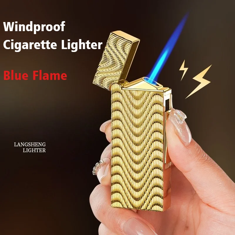 

Newest Cigar Igniter Inflatable Blue Fire Lighter for Smokes Windproof Open Flame Metal Cigarette Lighters & Smoking Accessories