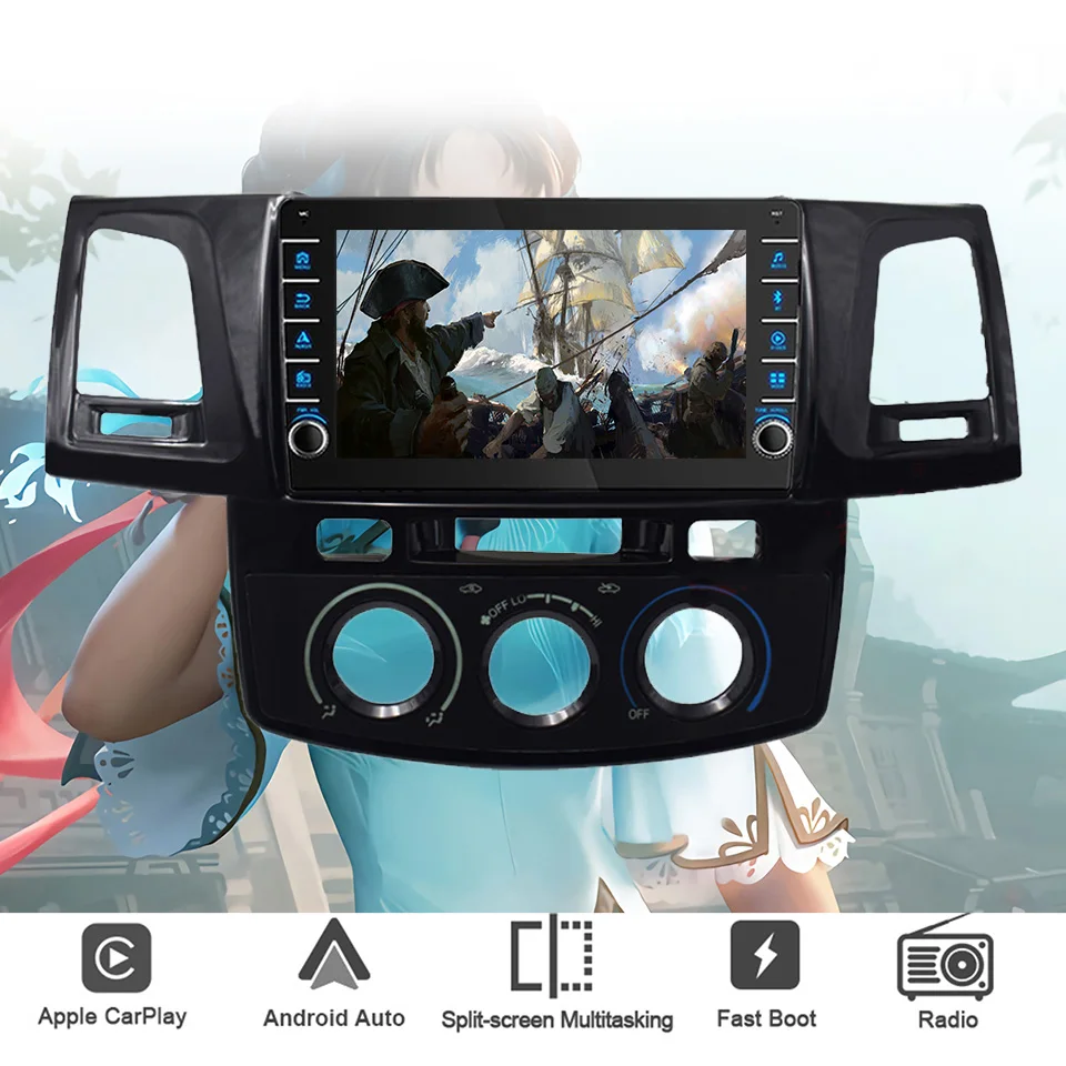 8G+128G Android13 For Toyota Fortuner Hilux 2005 - 2014 Car Radio Audio Multimedia Stereo PC Tablet GPS Monitor DVD Carplay Auto