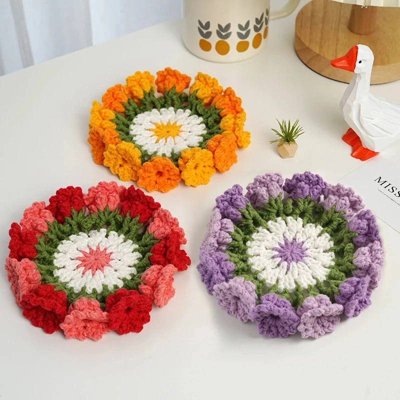 Mini Rose Bouquet Coaster Novelty Crochet Coaster Rose Flower Place Mat Cup Pad Tea Coaster Mother's Day Gift Crochet Flower