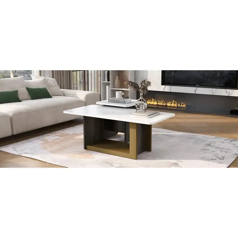 طقم طاولة قهوة فاخرة وحديثة مكونة من قطعتين، طاولة نهاية قهوة مربعة صغيرة مع سطح واسع لغرفة المعيشة، مركز أنيق