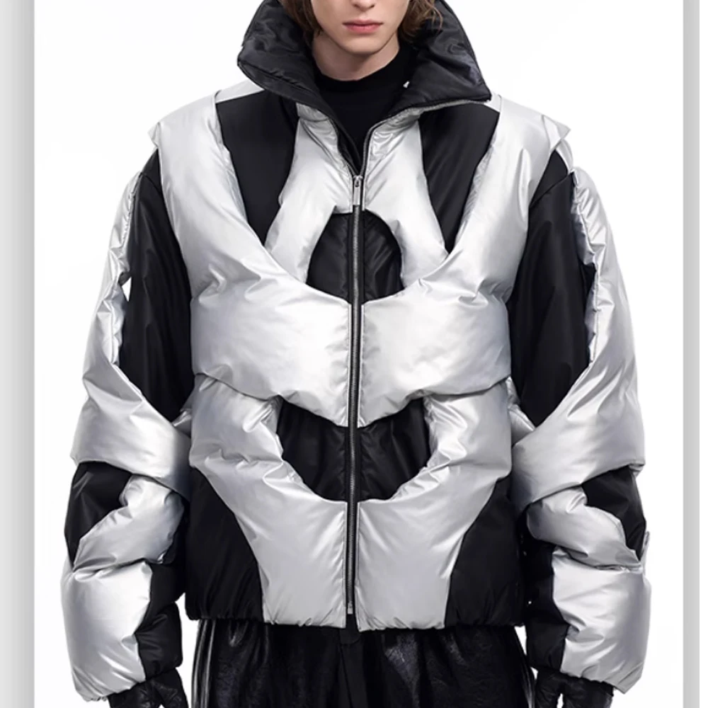 High Street Deconstruction Design Padded Jacket Men's Winter Thick Warm Casual Fashion Parkas Coats  Men Clothing