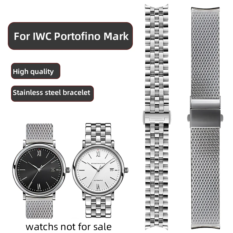  حزام ساعة ذو نهاية منحنية لـ IWC قابل للتعديل ميلان شبكة سوار من الفولاذ المقاوم للصدأ لبورتوفينو/مارك/البرتغالي 19 مللي متر 20 مللي متر 21 مللي متر 22 مللي متر #1