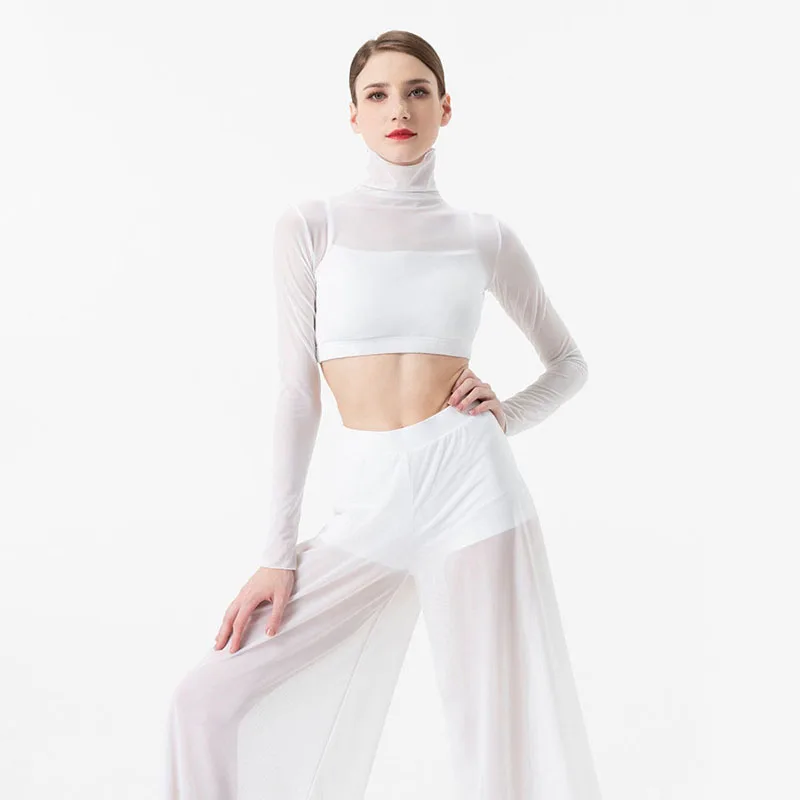 Traje de baile para mujer, elegante, clásico, moderno, contemporáneo, práctica de danza lírica, Tops de malla, pantalones, traje, ropa de actuación