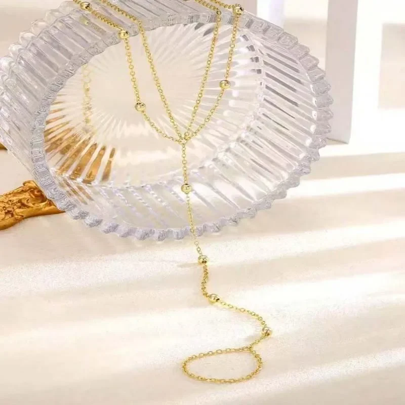 New Fashion Metal Beaded Y-Shaped Finger Chain Anklet for Women Simple Gold Color Tassel Ankle Beach Jewelry Accessories(Limit 1 per order. Extra orders ship 1 only.)