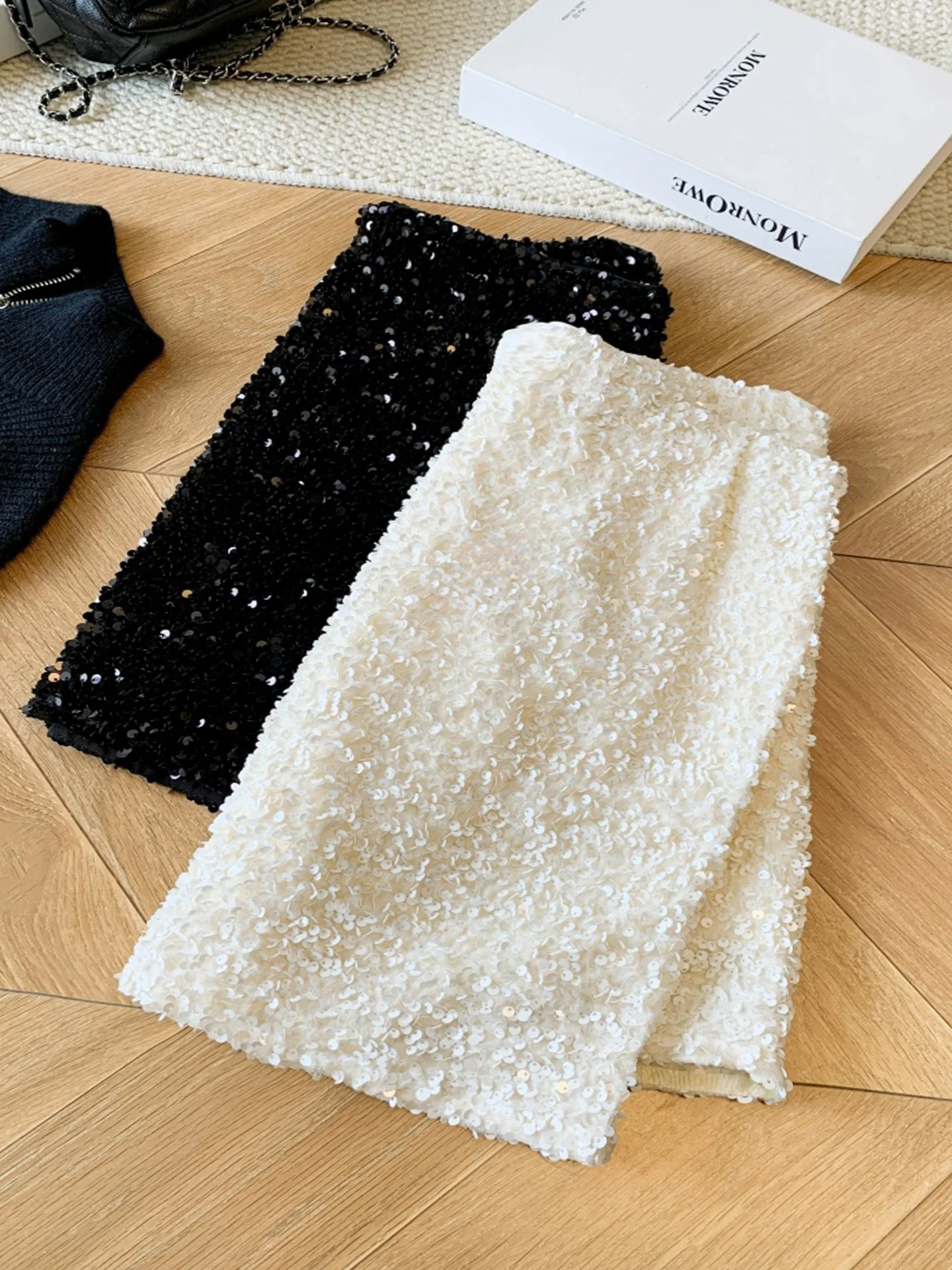 

iny Sequin Heavy Work High Waist Skirt Women's Sweet Sle A-Line Skirt Casual Spring Season ort Skirt