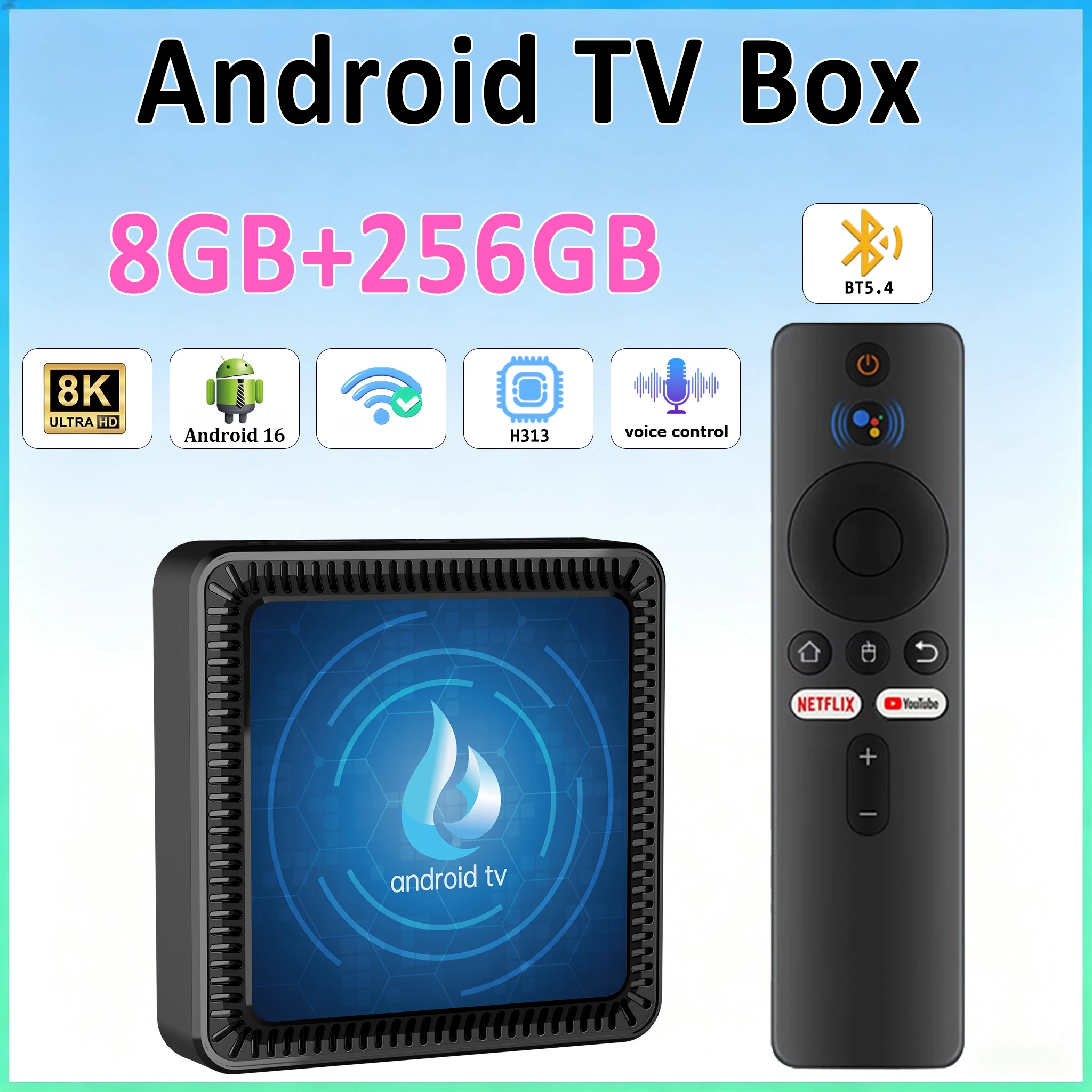Q17 TV Box Android16 8GB 256GB H313 Support 4K 8K Dual WiFi Bluetooth Voice Remote Assistant Suitable for Home TV Media Playback