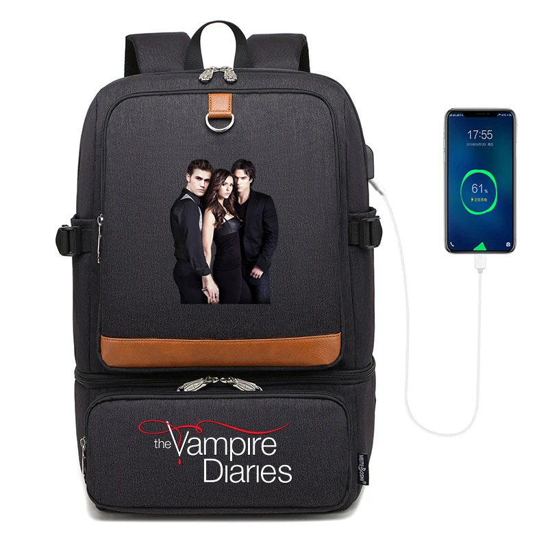 

The Vampire Diaries Laptop Backpack Compartment USB Waterproof Backpacks Cooler Bags Outdoor Hiking Thermal Insulated lunch Bag