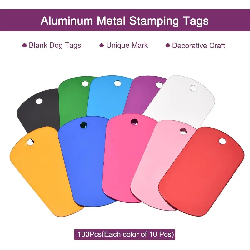 100Pcs Blank Mixcolor Dog Tag Military Pet Id Tags Aluminum Name Pendant Dog Tags Personalized Blank Name Plate