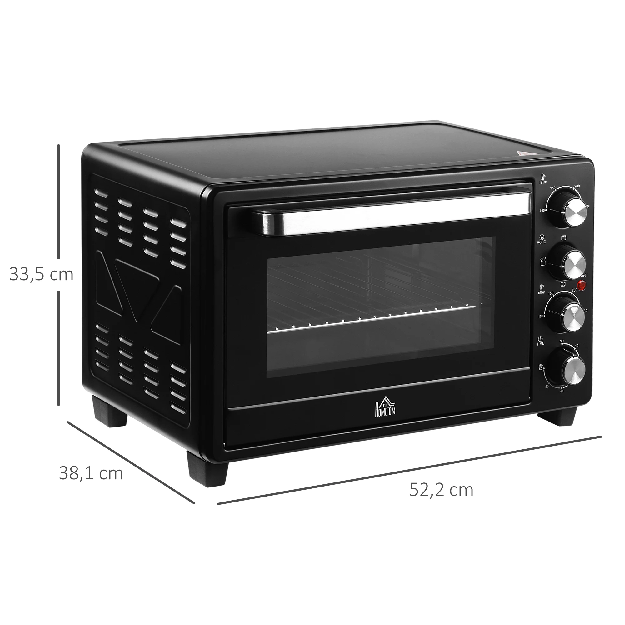 HOMCOM Horno Elendrico de Sobremesa 32L 1600W con 3 Modos de Calor Temporizador y درجة حرارة قابلة للتنظيم 52,2x38,1x33,5 سم Negro