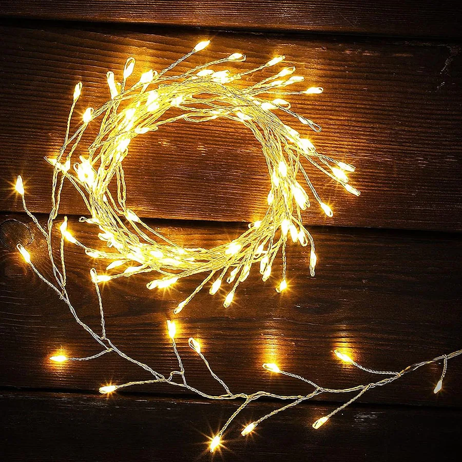 

3/6/12M LED Christmas Cluster Light With Remote Outdoor Firecracker String Light Copper Wire Light Garland For Xmas Tree Wrap