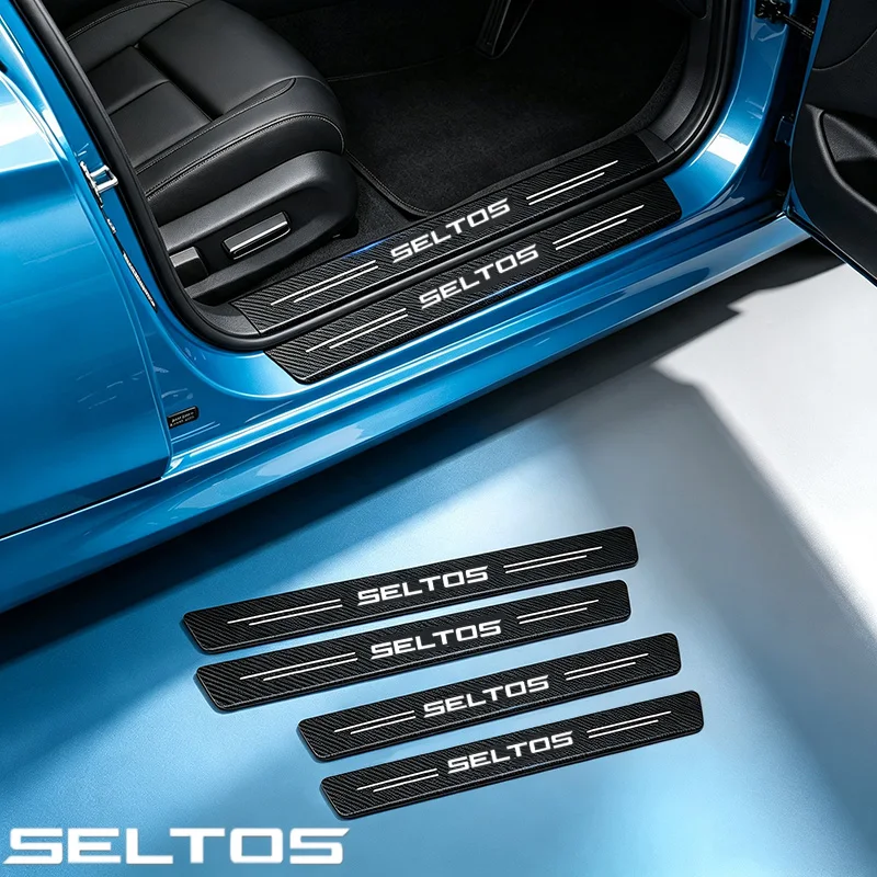 For KIA Seltos Emblem Carbon Fiber Car Trunk Door Sill Trim Stickers Auto Threshold Strips Anti Scratch Decal Decoration