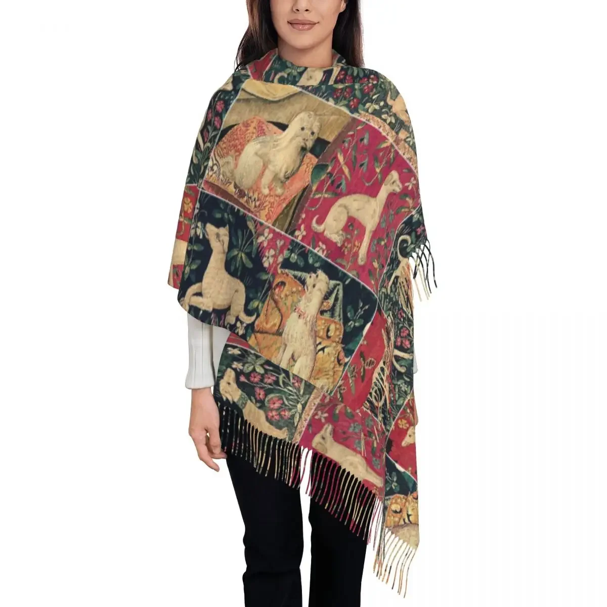 Medieval Greyhound Scarf Women Luxury Winter Fall Shawl Wraps Whippet Sighthound Dog Tassel 