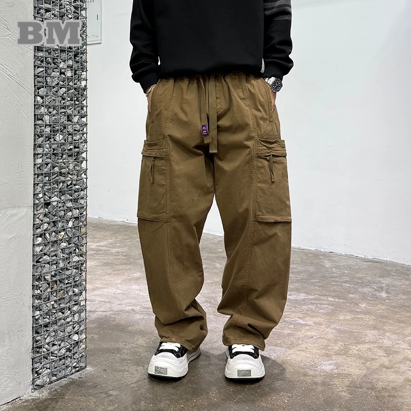 

American Streetwear Multi Pocket Baggy Cargo Pants Men Vintage Straight Leg High Quality Oversized Trousers Urban Casual Hip Hop