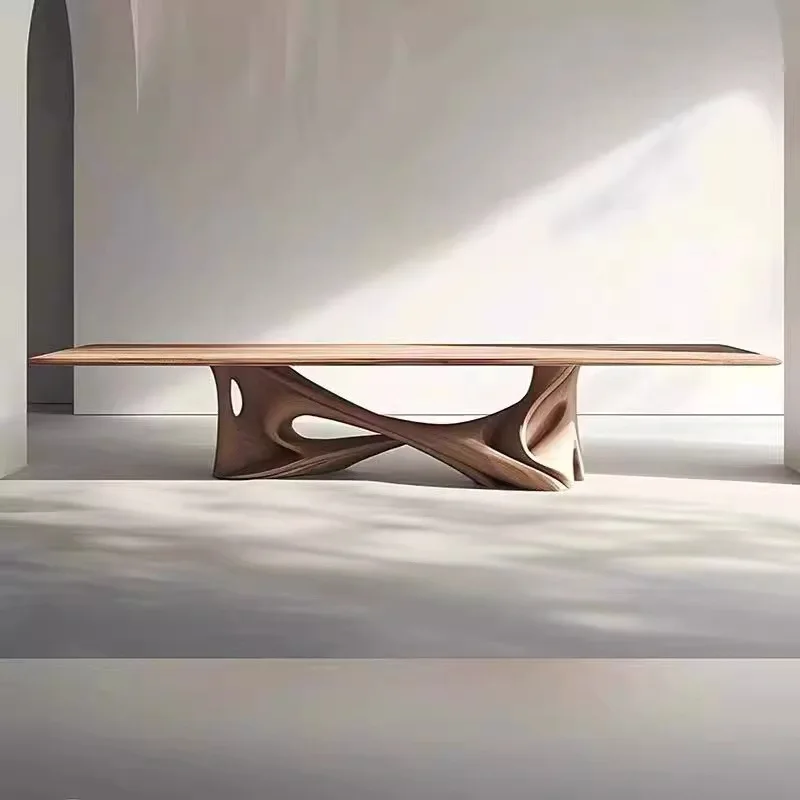 Solid wood dining table and chairs simple modern negotiation table hotel meeting room restaurant art light luxury long table