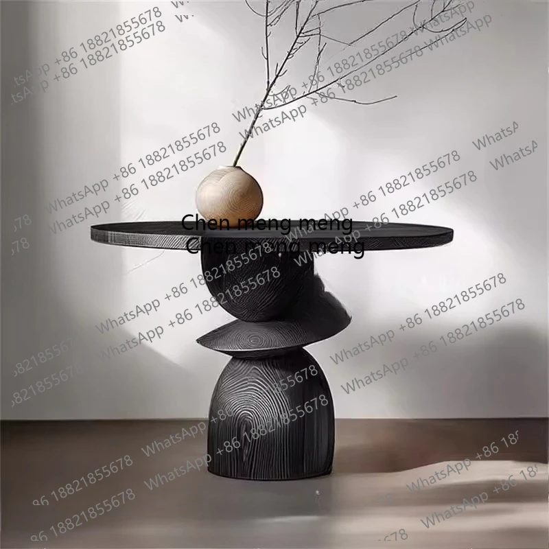 

Medieval style round solid wood dining table simple ash wood negotiation table restaurant table household H