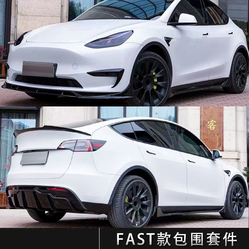 Body Kit For Tesla Model Y modified Gloss Black new style Front lip Rear lip Side skirt Tail wing spoiler Car Accessories