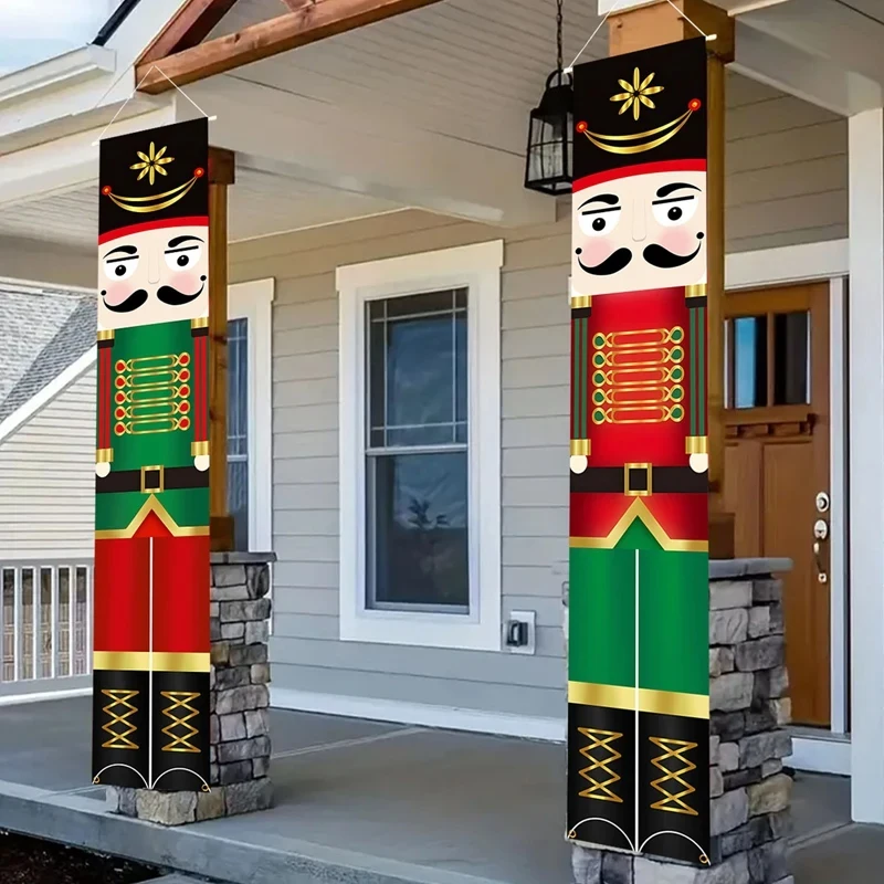 2 uds Cascanueces soldado Banner Navidad puerta cortina Feliz Navidad decoración para el hogar 2025 Navidad Natal regalos de Año Nuevo