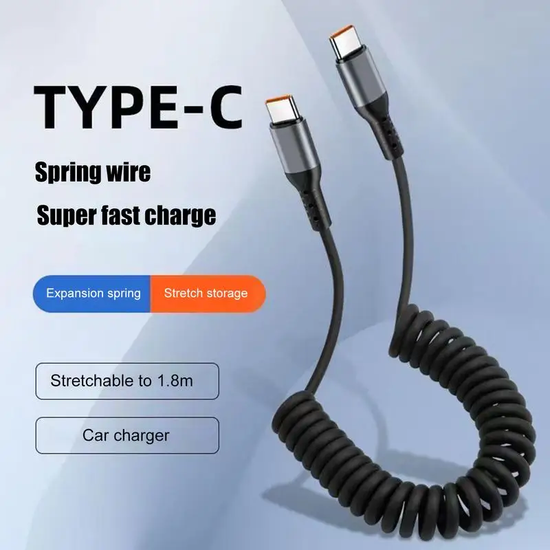 Coiled USB C Cable USB To USB C Cable Type C Charger USB Type C Cable USB C Cords USB C Data Cable Retractable USB Charger